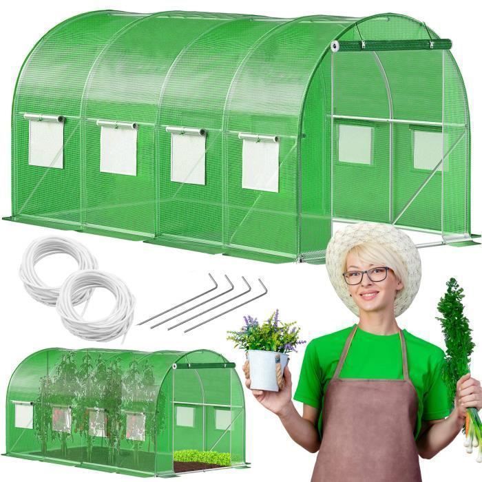Tunnel Garden Greenhouse - SPRINGOS - 200 X 450 X 200 Cm - Galvanized Metal - UV Protection - PE Film 140 G/m²