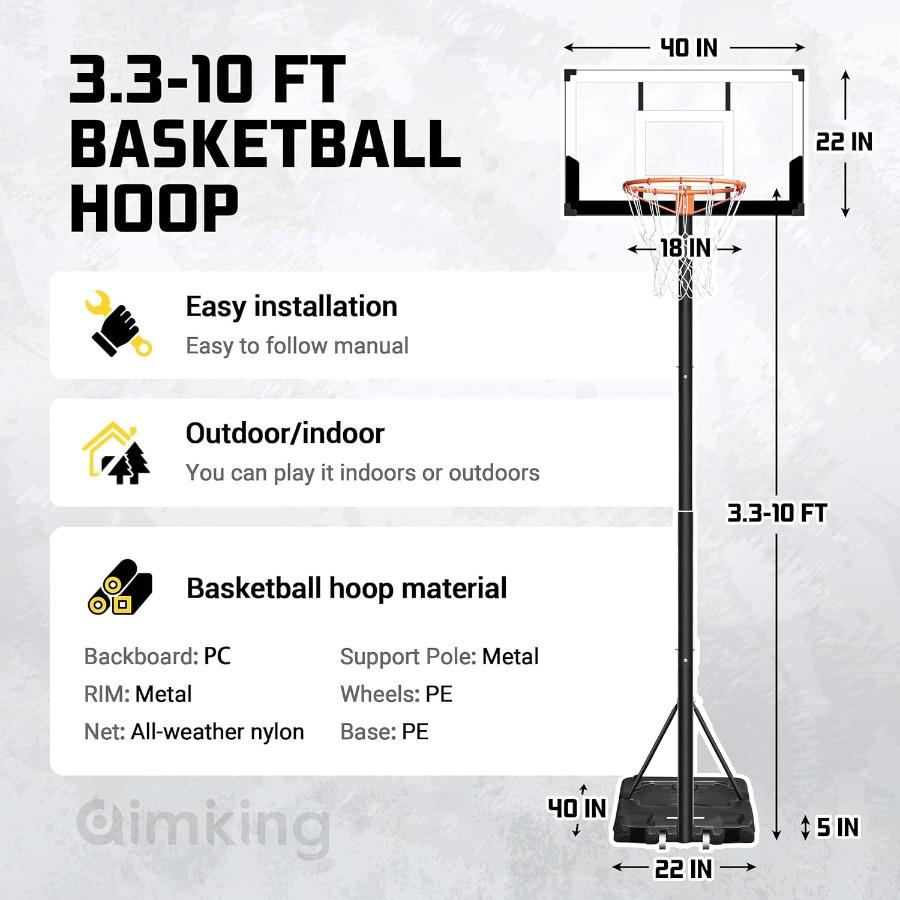 Portable Basketball Hoop Outdoor 3.310FT 5sRapidAdjustable with Shatterproof Backboard 40 44 inch Enlarged Base for and Adults