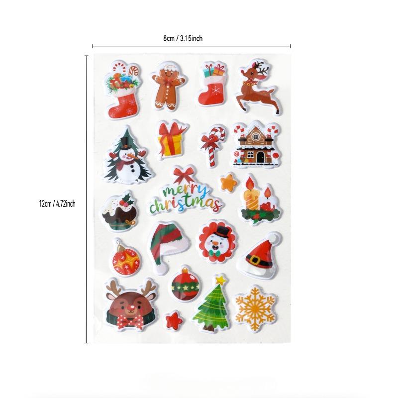 225pcs 4 Styles*3 Sheets Christmas Bubble Stickers 3D Cartoon Decoration Santa Claus Elk Stickers, Refrigerator Stickers