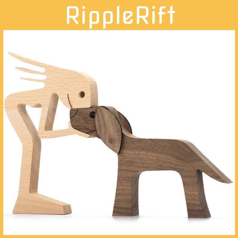 Wooden Puppy Family Carving Ornaments Natural Wood Pet Crafts Gift Sculpture