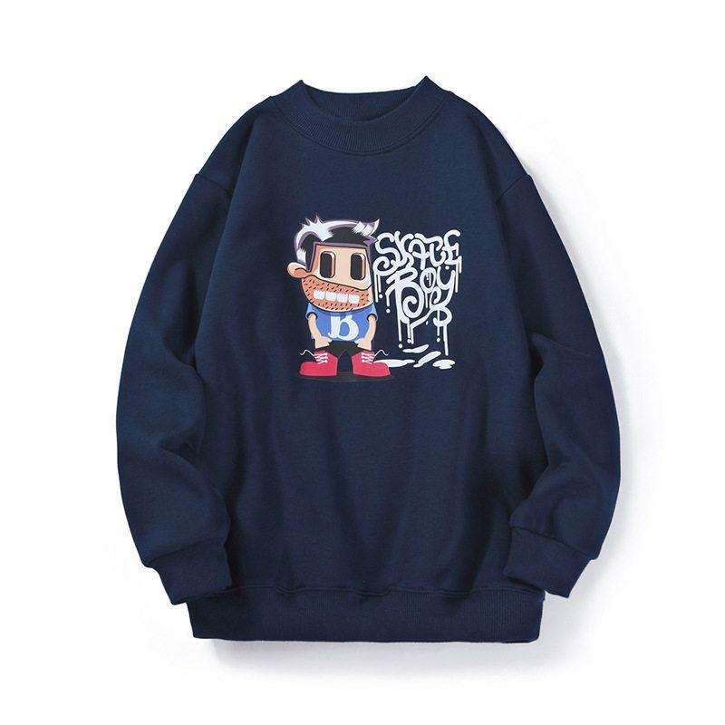 Autumn and Winter Brushed Hoody Cartoon Pullover Children s Clothing Navy blue 130