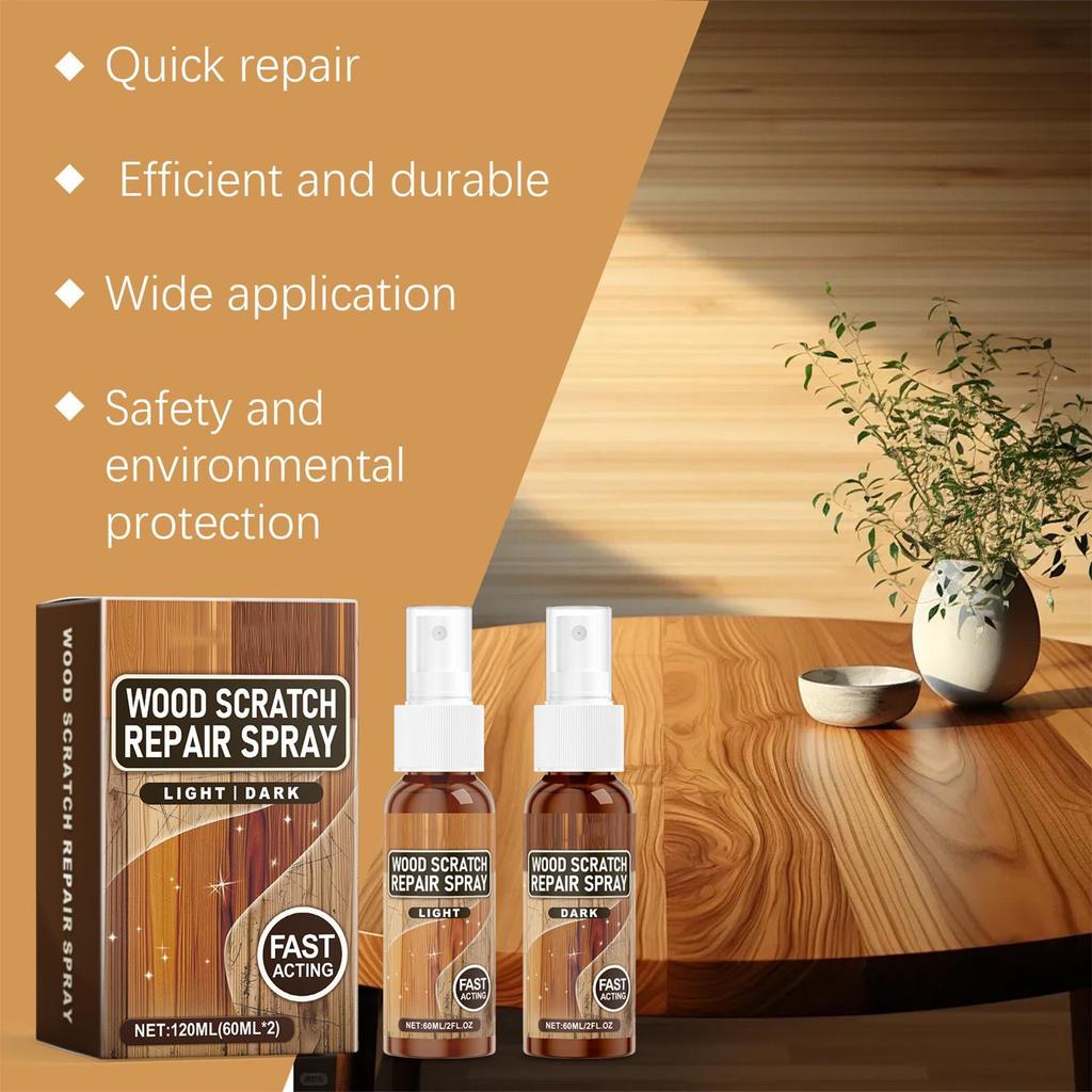 2pc Wood Floor Scratch Repair Kit Floor Cover DIY Furniture Care For Scratches Restore & Refinish Wood Spray Hides Minor Defects