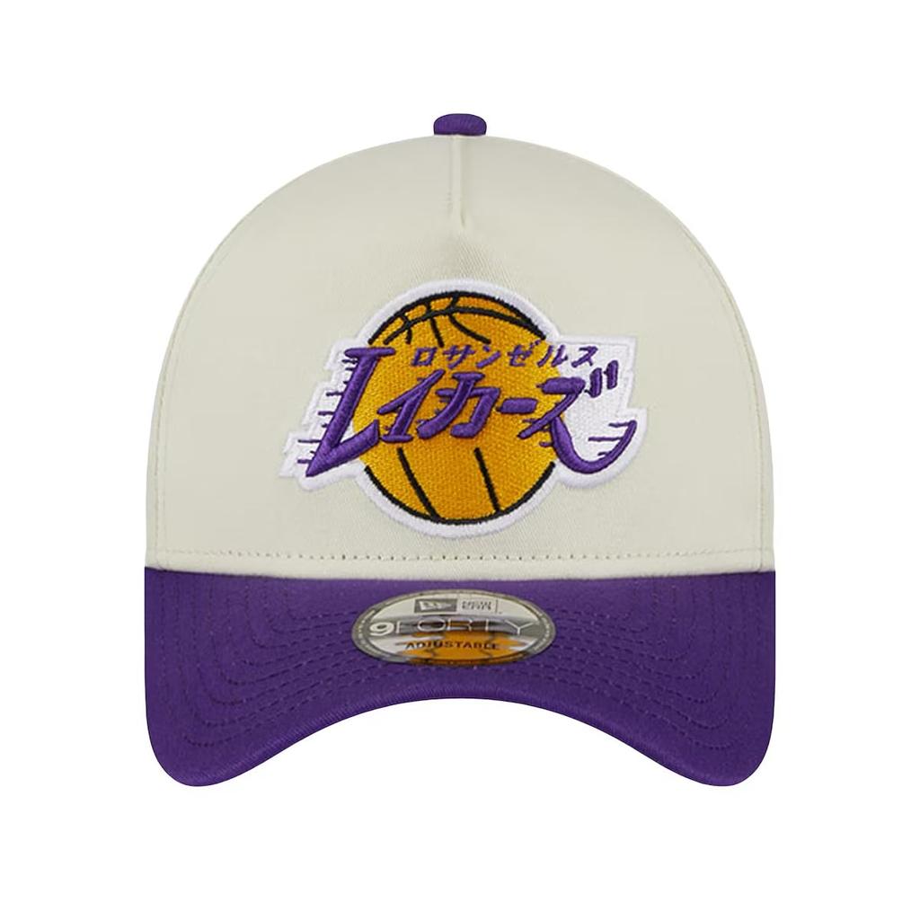 New Era 9FORTY Snapback Cap with Katakana NBA Hyperfly 9FORTY Snapback Chrome LOS ANGELES LAKERS Colored Side Logo, A-Frame Cap, White, Hat, Brim,