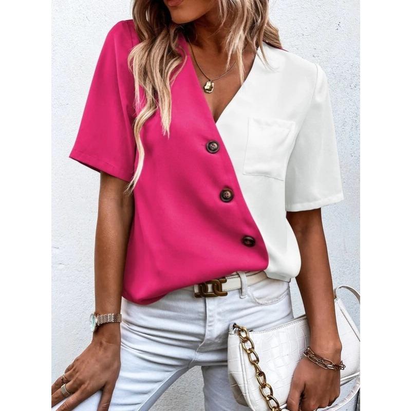 BITCED Women's Fashion Casual V-Neck Short Sleeve  Blouses & Shirts