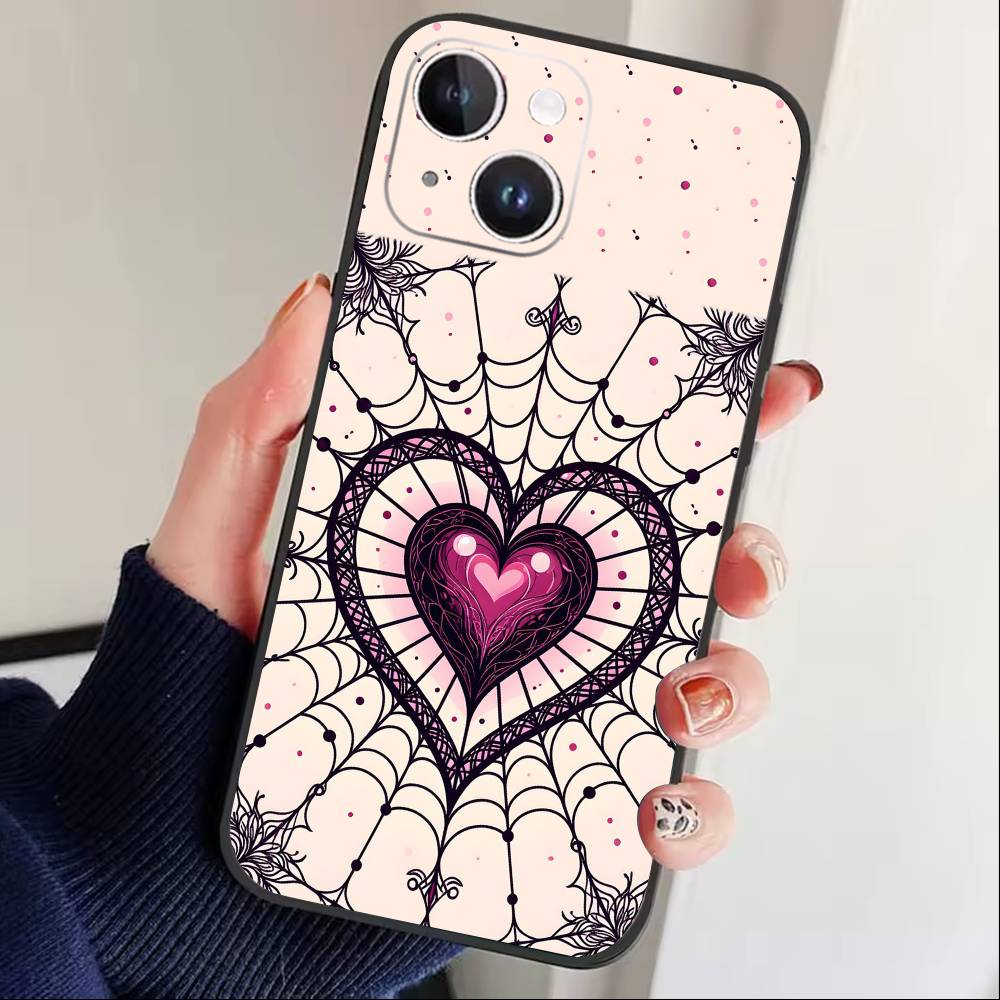 Gothic Dark Sweetheart Phone Case For iPhone 16,15,14,13,12,17,Pro Max,Plus Silicone Black Case
