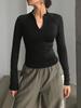 Women's Fashion Casual Sports Style Long-Sleeved Solid Color Half-Open Collar Short T-Shirt Tops