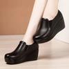 Women's New Fashionable Soft Leather Wedge Heel Single Shoe with Round Toe, Anti Slip and Comfortable Soft Sole Leather Shoes