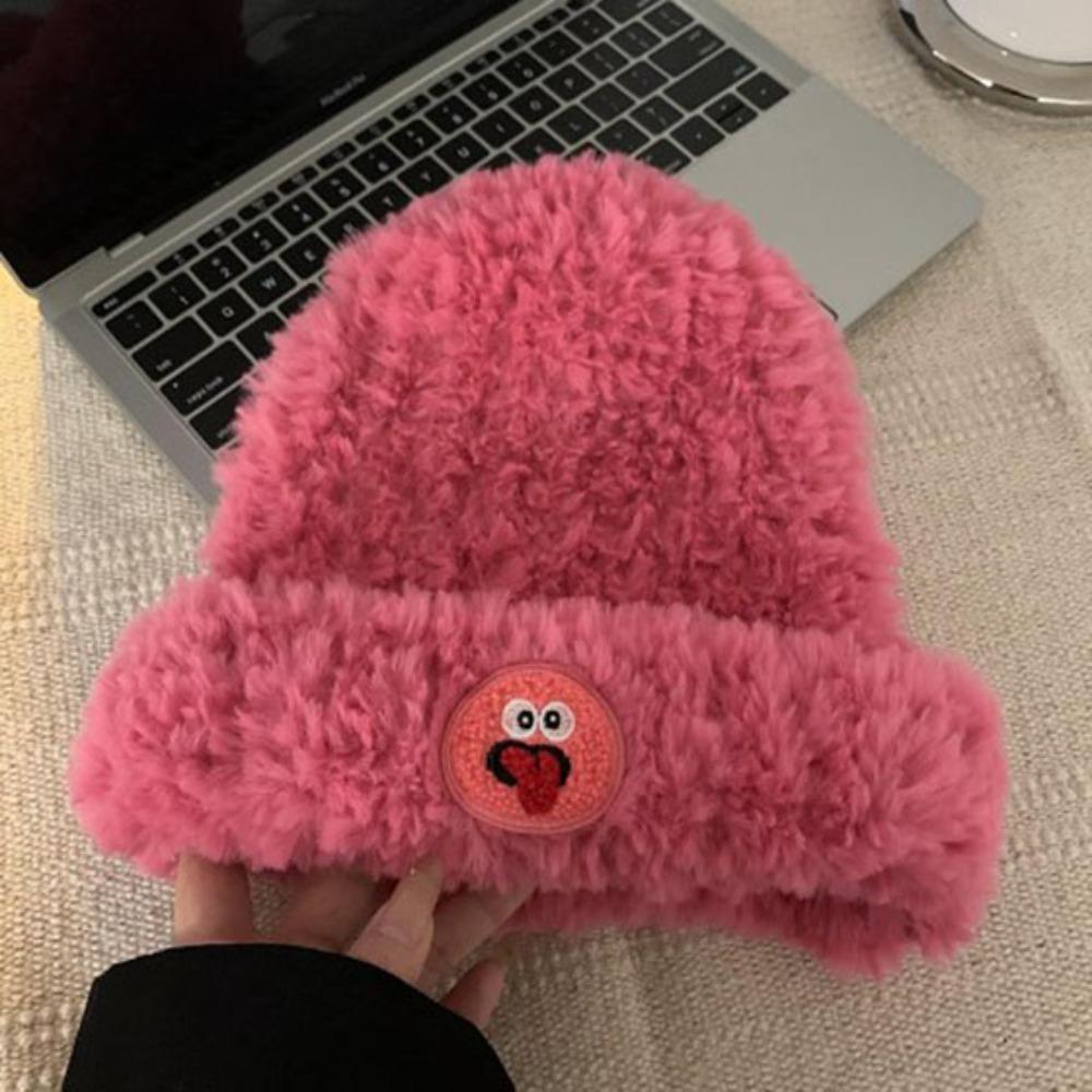 

Warm White Plush Hat Soft and Skin Friendly Embroidered Knitted Hat