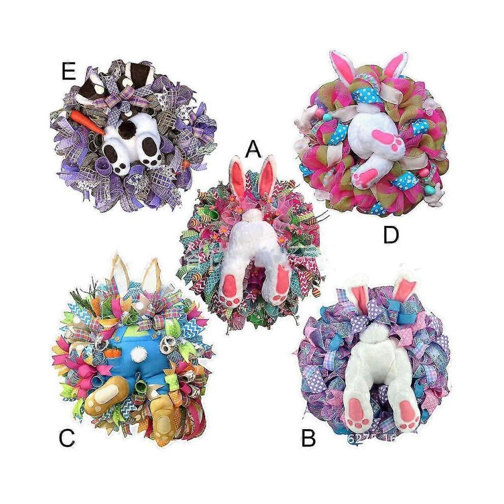 (30cm,E)Easter Rabbit Garlands Colorful Easter Rabbit Wreath Bunny Sticker Party Eggs Door Oranments