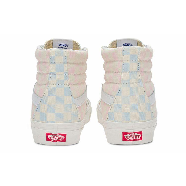 Vans Sk8 38 Cream Marshmallow Fabric Leather Checkerboard Color Block High Top Skate Shoes Unisex Sneakers Pink Blue VN0A5KRIB37
