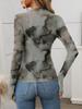 European American Women's High Neck Y2K Mesh Top - Sexy See-through Long Sleeve T-shirt