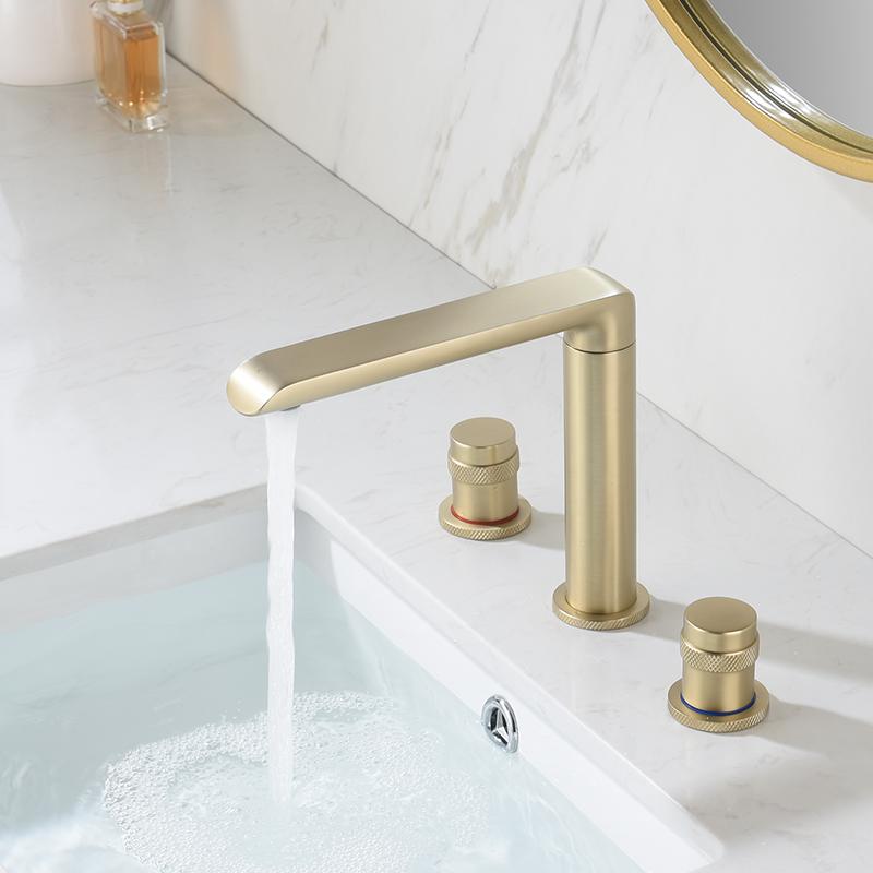 Basin Faucet Bathroom Widespread Three Holes 8 Inch Brass water Mixer Tap Brush Gold Black Basin Water Sink Mixer crane