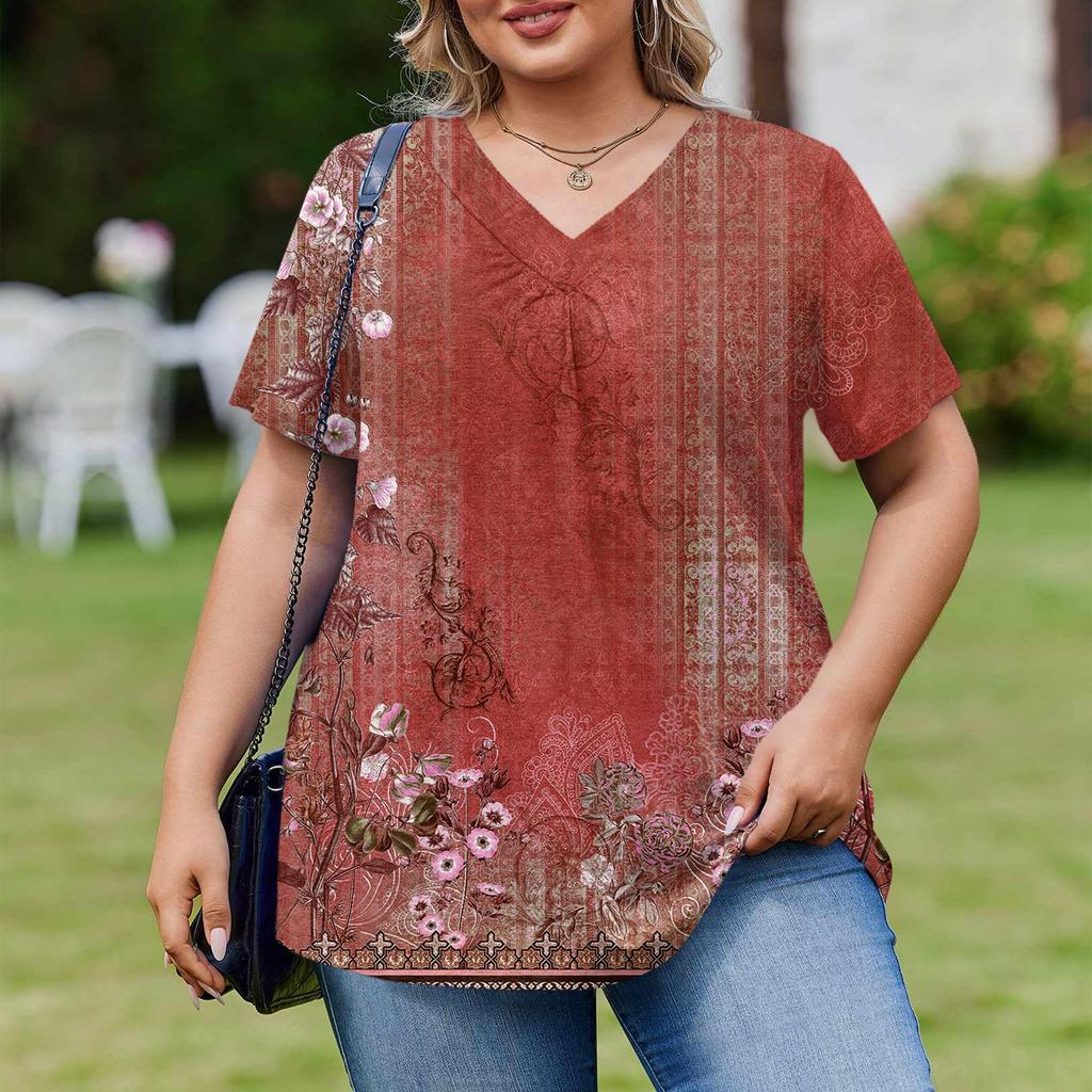 Modische Damen Übergröße Lässige Lockere Kurzarm Elegante V-Ausschnitt Bluse Für die Arbeit