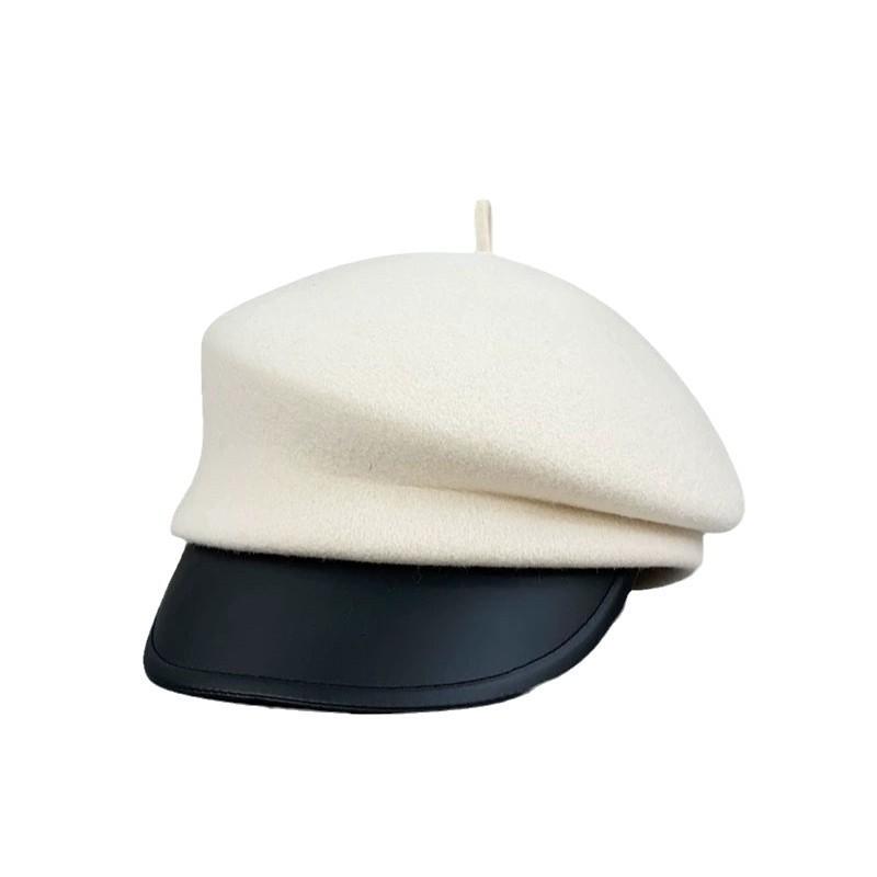 French Elegant Wool and Leather Octagonal Hat Women's Autumn and Winter Trendy Versatile Little Painter's Hat  Newsboy Hat