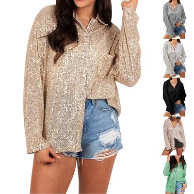 Ladies' Fashionable Sequined Long Sleeved Casual Shirt With Temperament