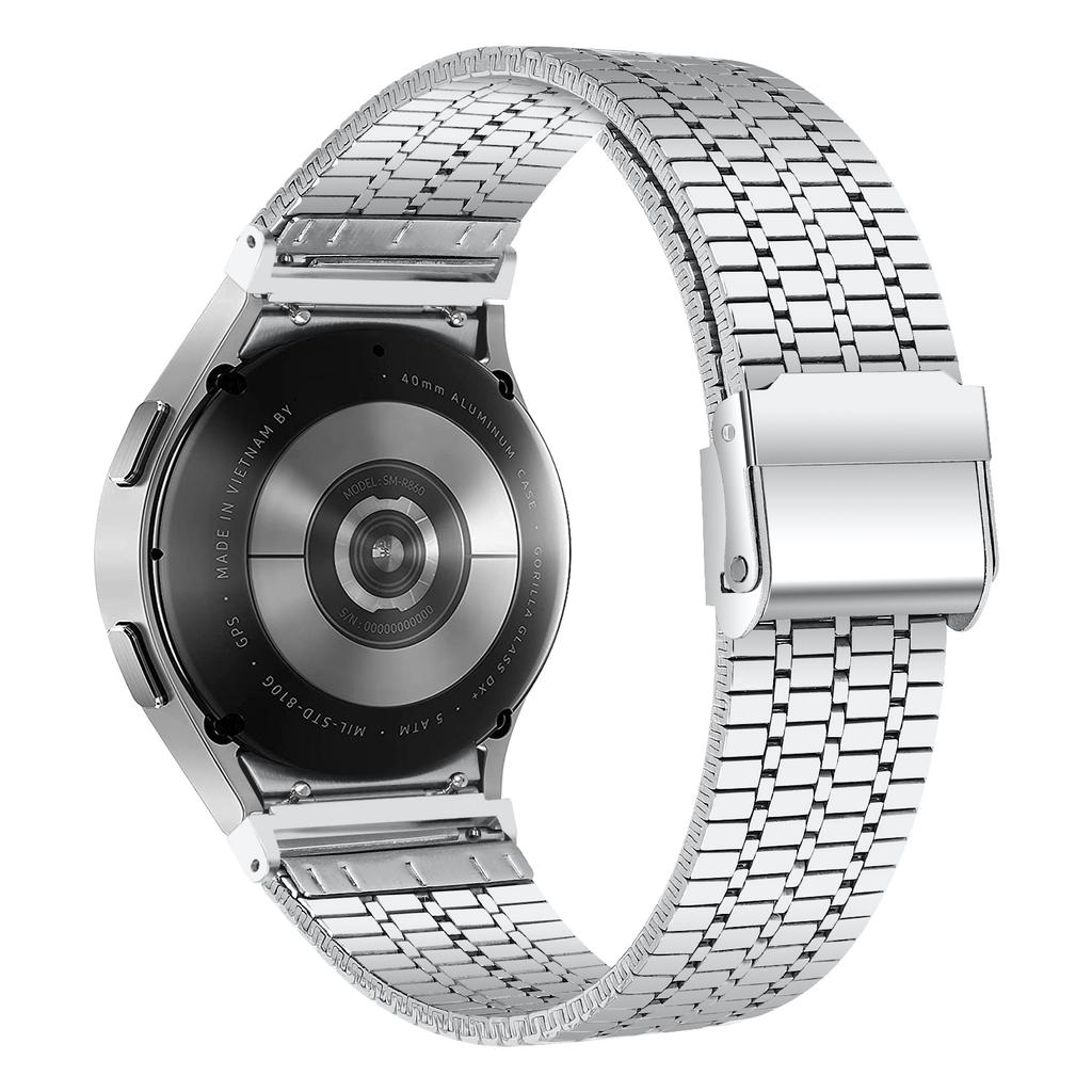 For Samsung Galaxy Watch7 44mm/40mm Replacement Band with Connector 7-Bead Stainless Steel Smart Watch Strap,Silver