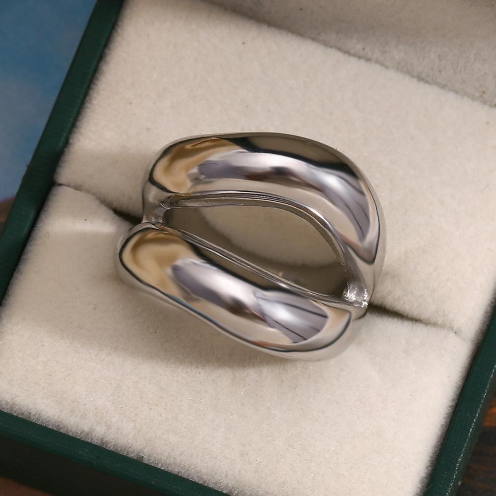 MamacitaSlay Modern Double Lips Rings 18K Gold Plated Silver Color Stainless Steel Ring Woman Daily Jewelry Finger Decoration