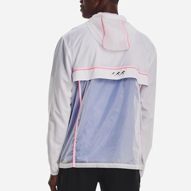 Under Armour Run Anywhere Striped Hooded Breathable Jacket Men Jacket White 1374229-100