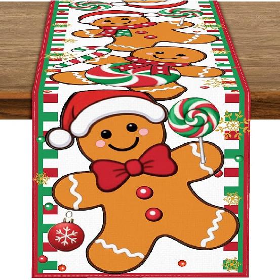 72 X 13 Inch Christmas Table Runner – Red and Black Plaid Christmas Tree and Ornament Holiday Table Decoration with Snowflakes for Dining Room,