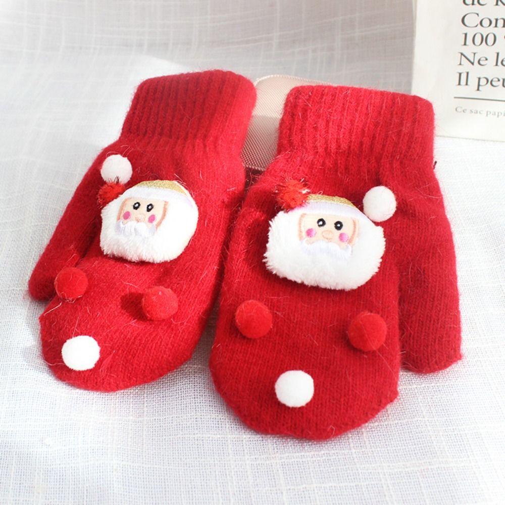 Bell Snowman Christmas Kids Mittens Full Fingers Gloves Women Knitted Gloves Santa Claus Printed