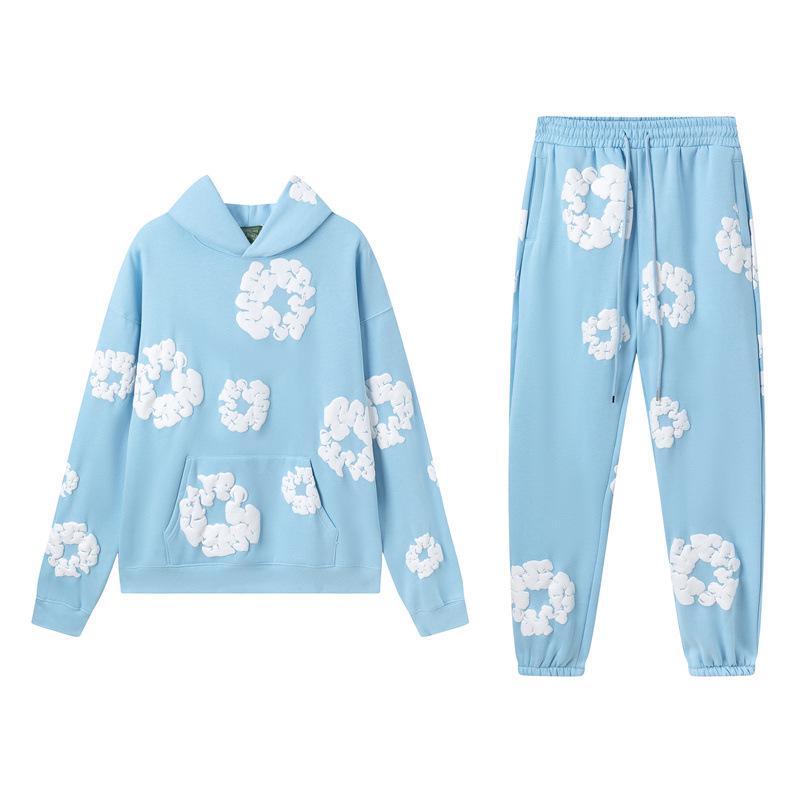 Set Casual pentru Cuplu Denim Tears Kapok Foam Print Stil American - Hanorac și Pantaloni de Trening