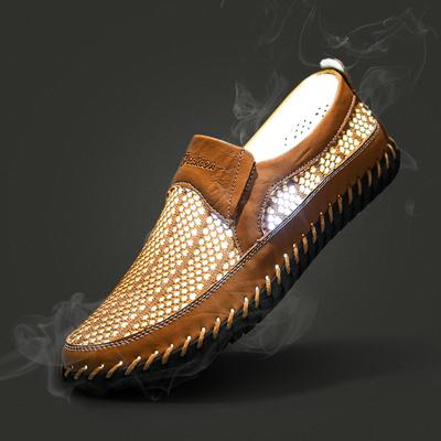 Hoge Kwaliteit Plus Size Leer Heren Sandalen Zomer Ademend Vlieg-Geweven Mesh Casual Schoenen Handgenaaide Leren Schoenen Maat 38 -50