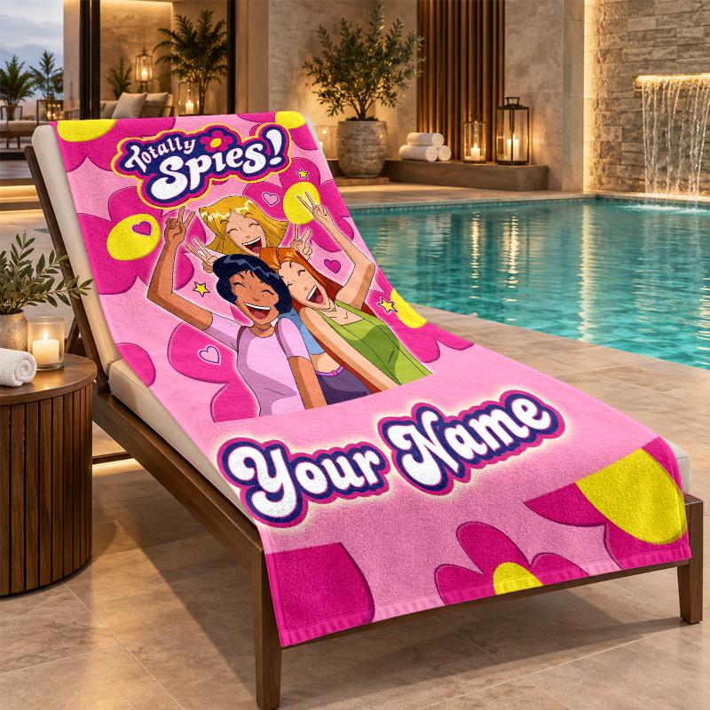 Custom Name Totally Spies Beach Towel Personalized Text Soft Towel Swimming Travel Bath Gift