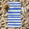 1pc Blue and White Vertical Stripes with Abstract Texture 2D Printed Microfiber Beach Towel, Quick Dry Super Absorbent. Great