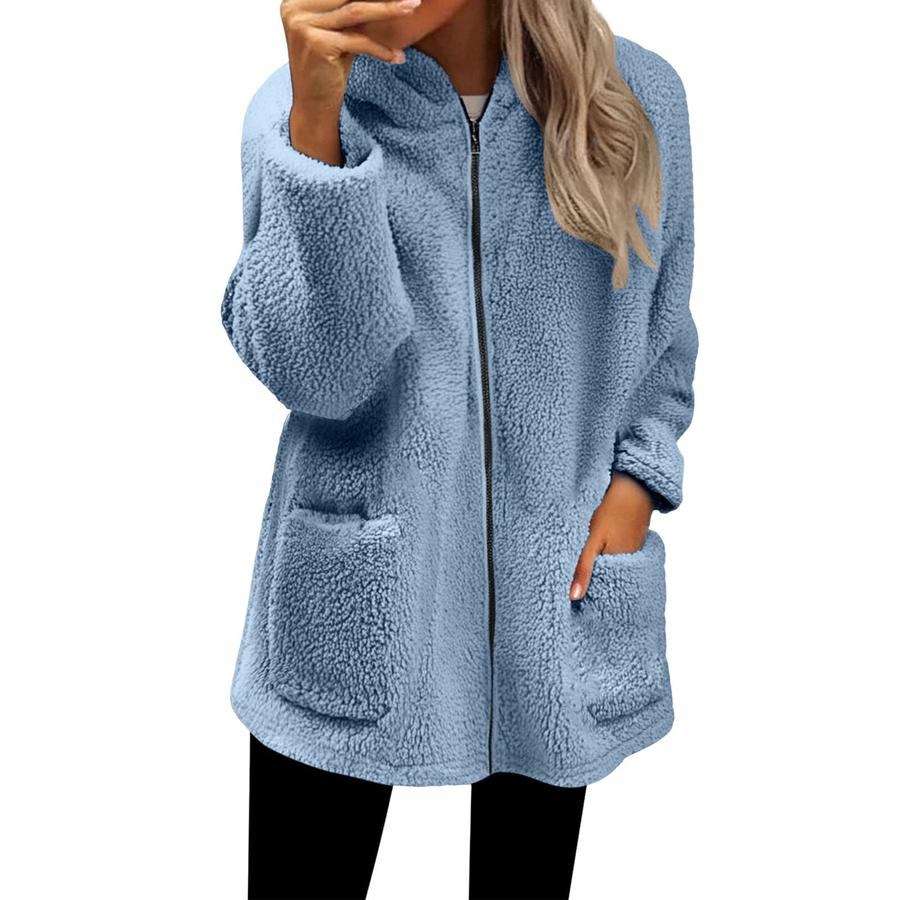 Winter Loose Fleece Women's Long Sleeve Hoodie Zip Up Cardigan Coat