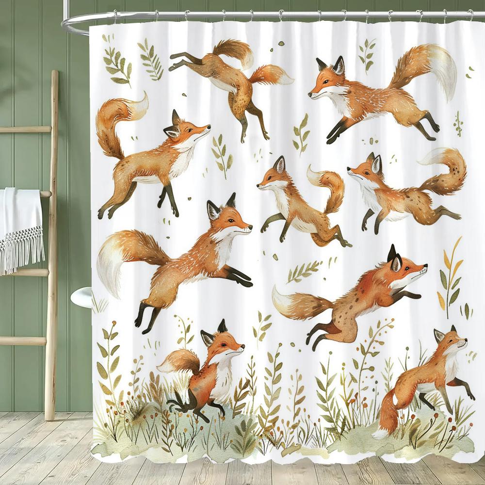 1 piece Cartoon Cat Shower Curtain, Cute Cat and Dog Bathroom Decorative Curtain, Home Printed Polyester Curtain with Hooks