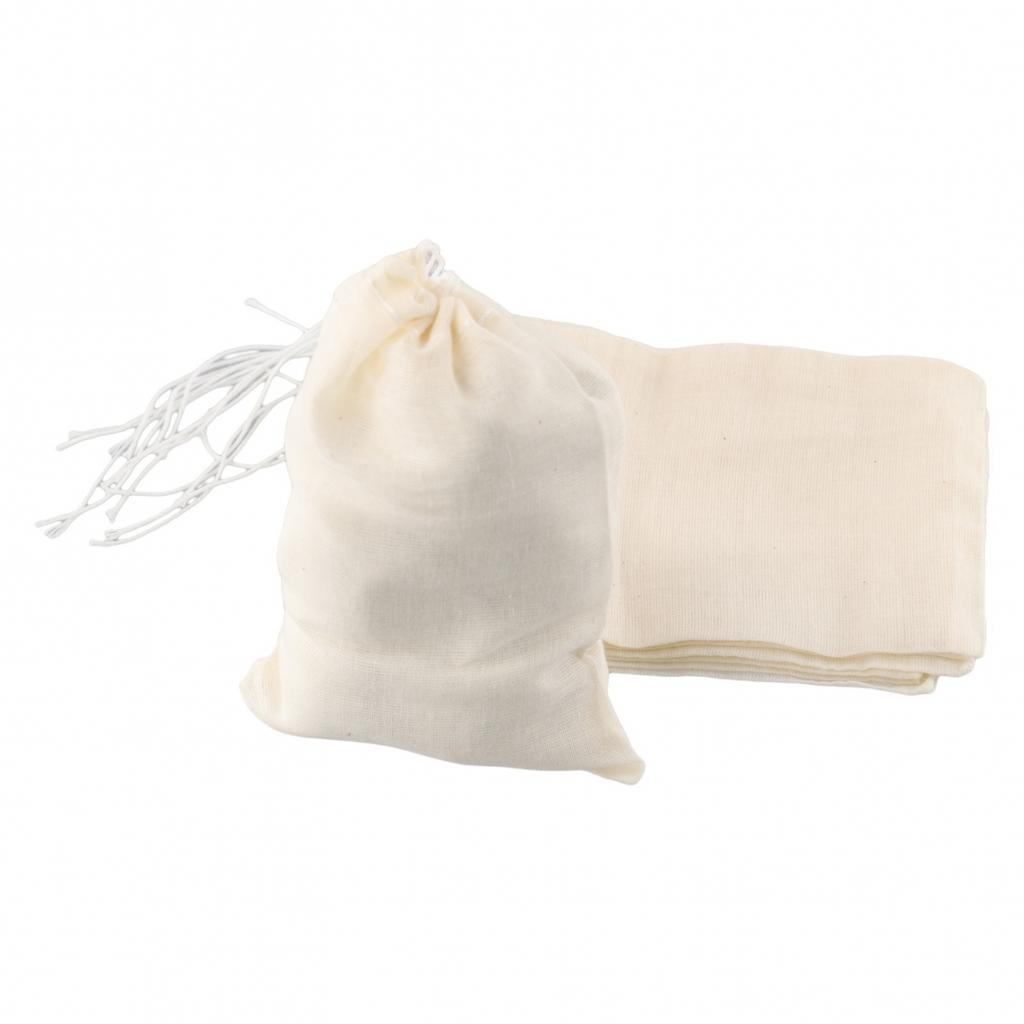 UK 10pcs Cotton Muslin Drawstring Straining Tea Bags Spice Food Filter Bag Empty