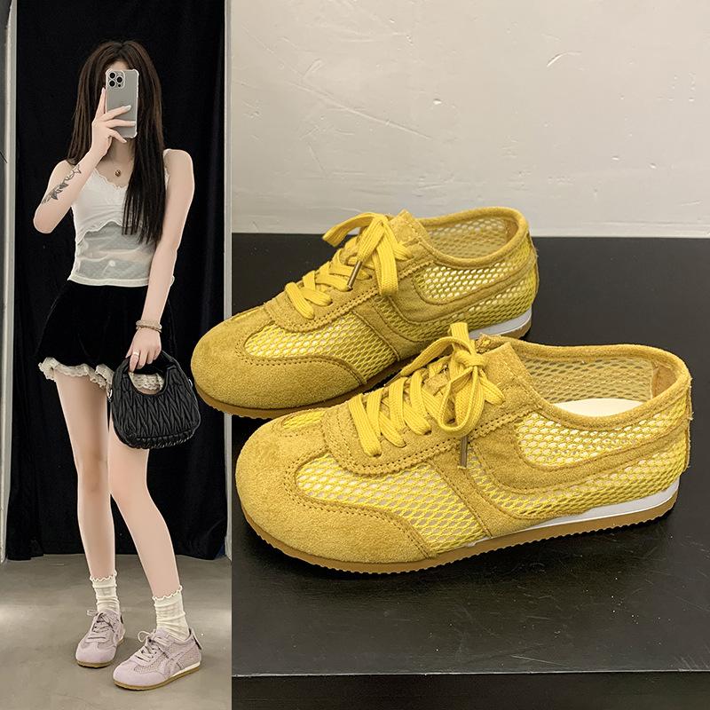 Fashion Y2K Sweet - Edgy Yellow Mesh Lace - Up Shoes | Breathable Vintage Daily Streetwear Casual Shoes