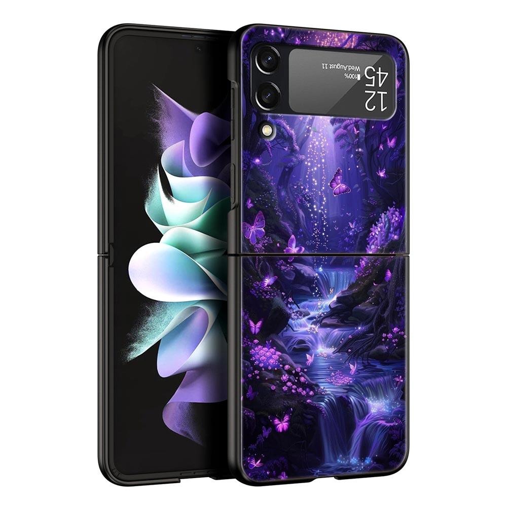 Art Purple Butterfly Hard PC Phone Case For Samsung Galaxy Z Flip 7 6 5 4 Black Cover For Galaxy Z Flip 3 Foldable Shell Fundas
