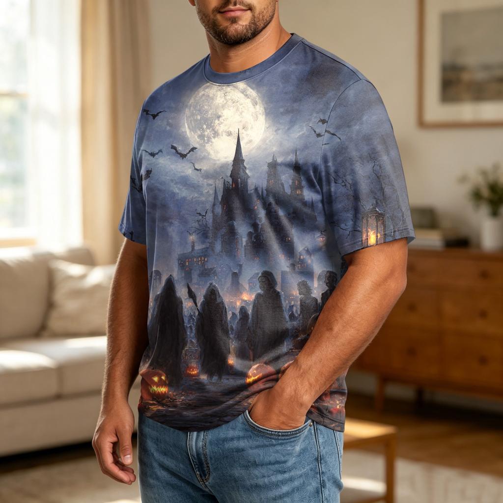 Men's Halloween Graphic T Shirt Plus Size Comfortable Breathable Casual Loose Fit Top with Printed Design for Seasonal Wear
