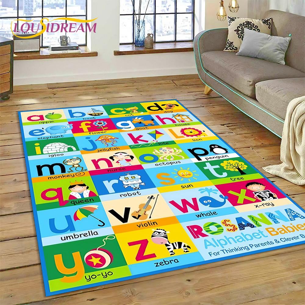 ABC Alphabet Kinder Krabbeln Frühe Bildung Cartoon Kinder Spielzimmer Bereichsteppich, Teppich für Wohnzimmer Schlafzimmer Sofa, Rutschfeste Matte