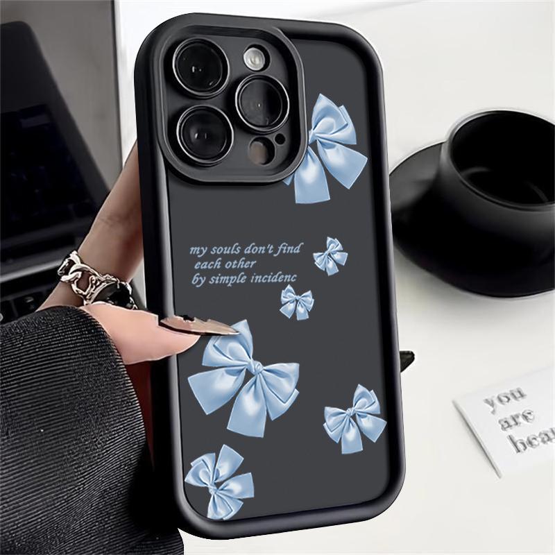 Husă Moale TPU cu Imprimeu Fundă Albastră Pentru iPhone 16 Pro Max 15 Pro 14 13 12 11 XR XS 8 7 Protecție Obiectiv Mată Rezistentă la Șocuri Husă Telefon