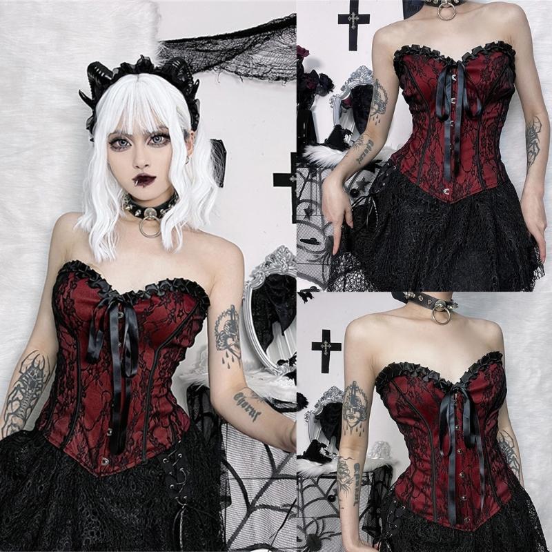 Ladies Lace Pattern Strapless Vest Elastic Rope Corset with Adjust Rope Universal Women Banquet Dress Shirt Coat Corset