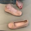 Spot Version~ Nude Flat-bottomed Evening Shoes, Women's Bows, One-pedal Inner Height-increasing Ballet Shoes, French Versatile Single Shoes