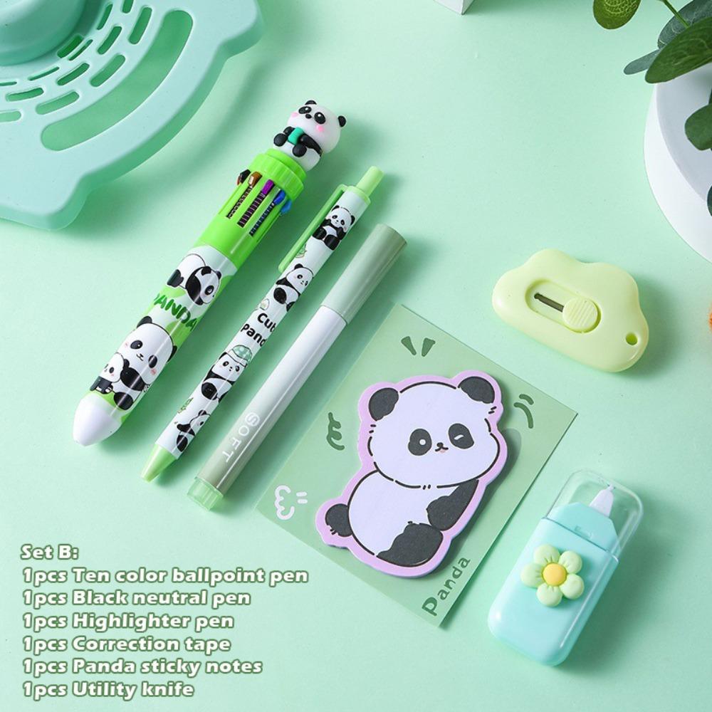 INS Набор канцелярских принадлежностей 8-в-1 Дизайн с пандой Гелевая ручка Шариковая ручка Back To School