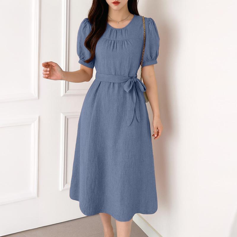 

ZANZEA Женское повседневное летнее платье с круглым вырезом и коротким рукавом XL синий