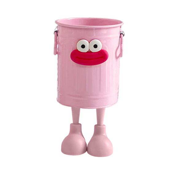 Cartoon Pen Holder Retro Bucket Shape Desk Organizer Large Capacity Storage Holder for Pens Pencils Makeup Brushes