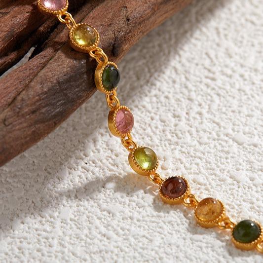 S925 Sterling Silver Bracelet Luxury Inlaid Tourmaline Retro Personality Versatile Temperament Jewelry High Sense