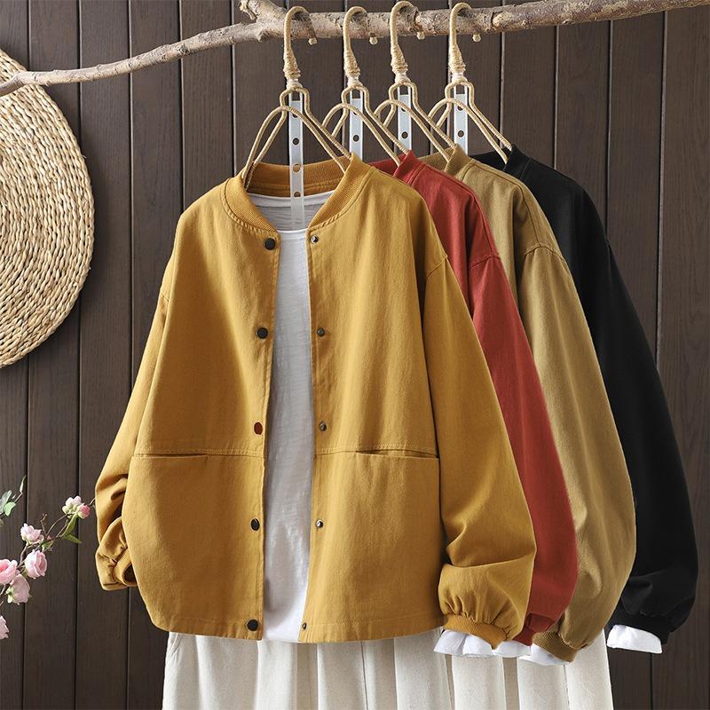 Women Plus Size Solid Loose Casual Workwear Baseball Jacket Outerwear