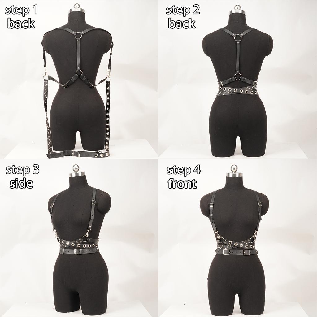 Sexy Leather Body Harness Belt with Adjustable Straps, Gothic Rave Outfit for Women