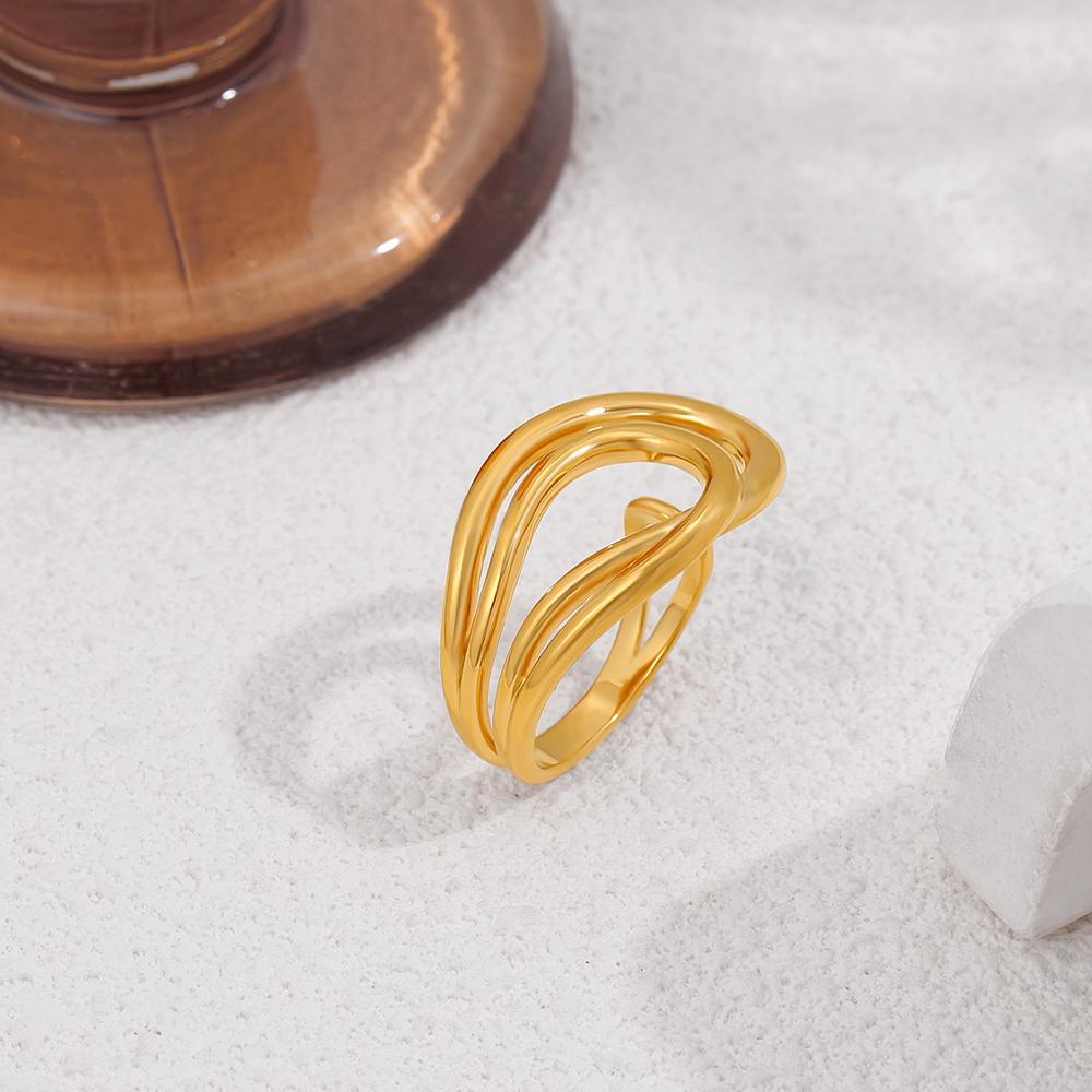 Minimalist Design Geometric Double Layer Opening Rings for Women 18K Gold Plated Adjustable Finger Ring Trendy Vintage Jewelry