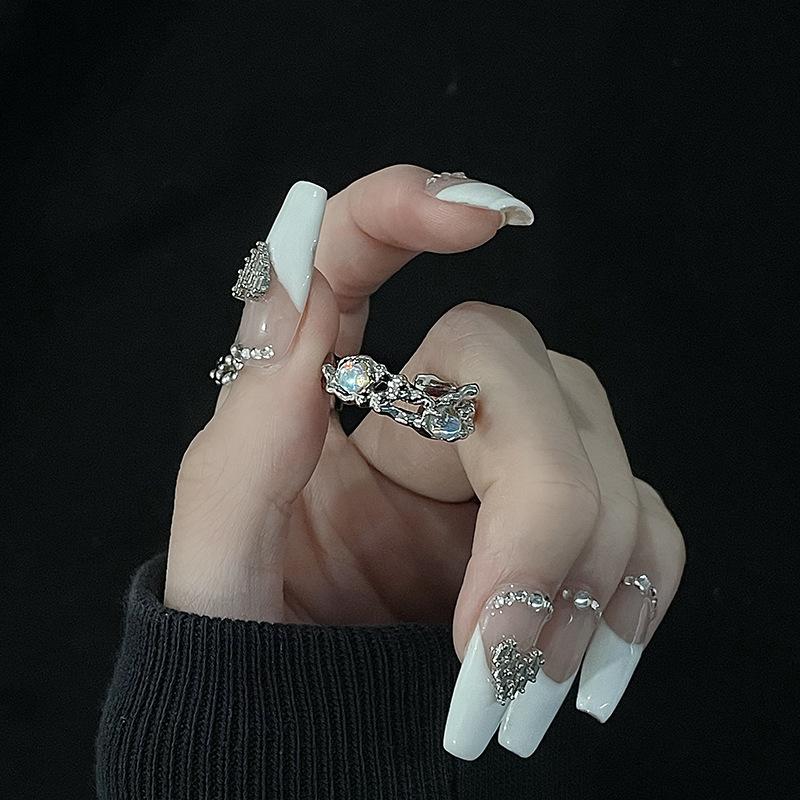 Moonstone Niche Design French Irregular Opal Ring Female Gemstone High-End Cold Wind Open Ring