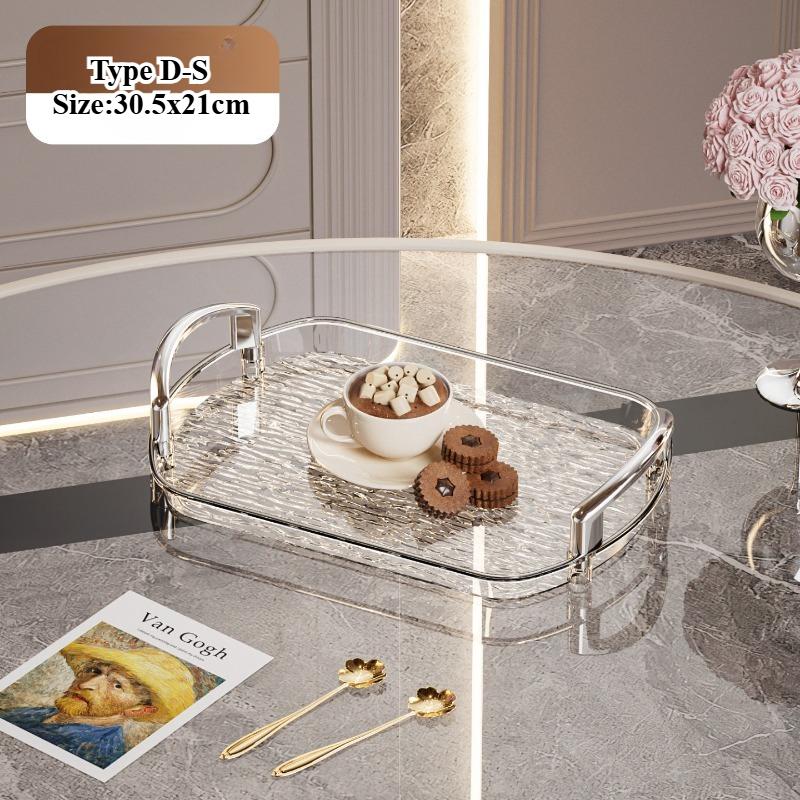 Clear Plastic Serving Tray PET Material with Handles Versatile Dining Tea Serving Platter for Home Restaurant Cafe Decorate