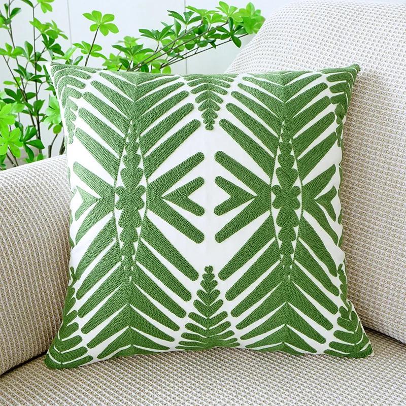 45x45cm Nordic Green Plants Embroidered Pillow Cover Pillowcases Leaf Cushion Cover Decorative for Sofa Bedroom Home Decor