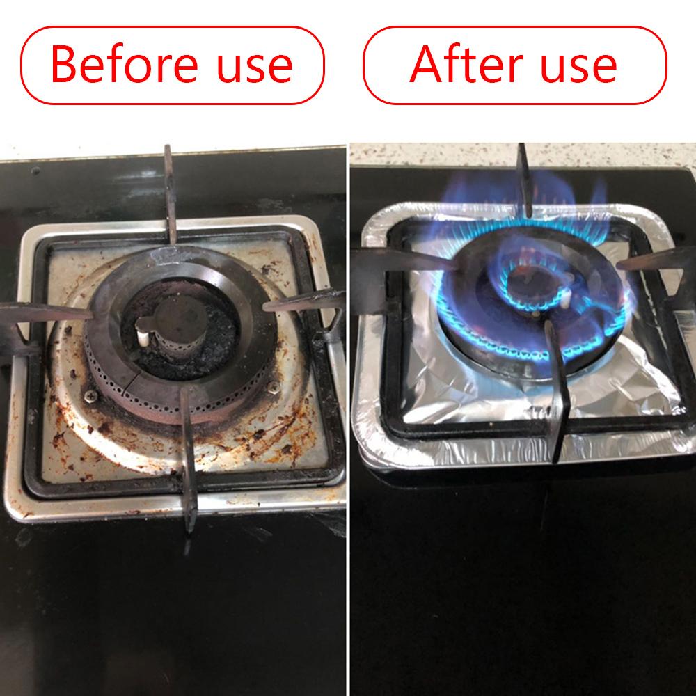 10 Adet Gazlı Ocak Matı Yağ Geçirmez Mat Alüminyum Folyo Isıya Dayanıklı Temizleme Pedi Gaz Ocağı Koruyucuları Kolay Takılır Kalın Ocak Matı