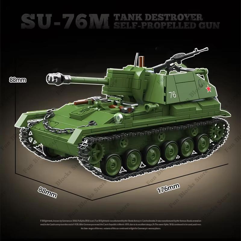 100296 Su-76M Armored-Figurehting-Vehicle First-Class Destroyer Self-Propelled Gun High-Standard Building-Set High-Standard Assembly-Bricks
